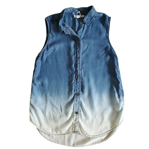 Beach Lunch Lounge Tops - Beach Lunch Lounge Womens Top Size XS Ombre Denim Sleeveless Shirt Button Up